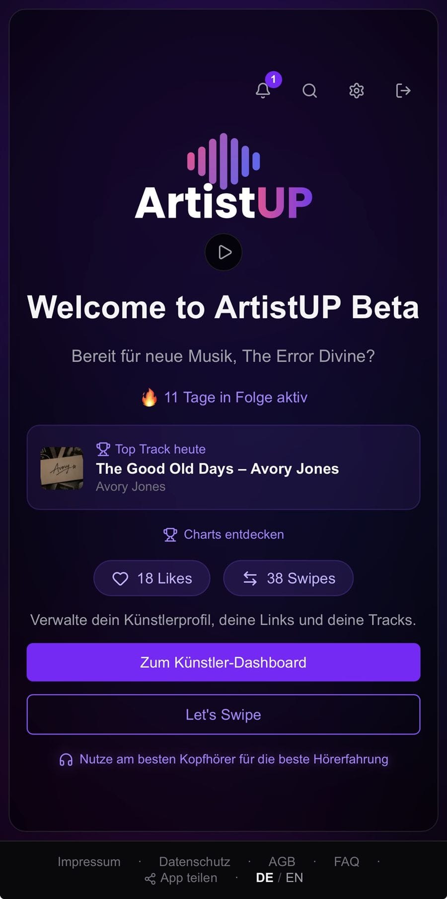 ArtistUP App-Screenshot